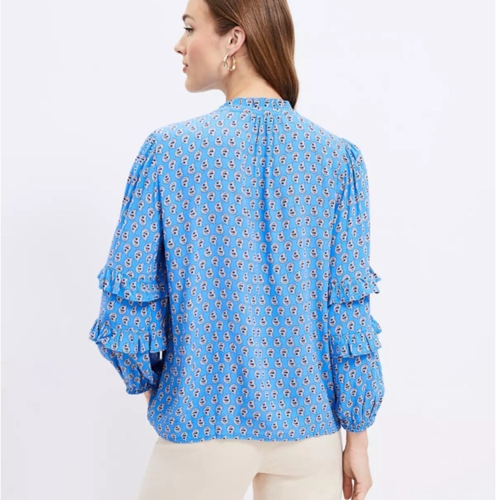 Loft Paisley Ruffle Button Blouse in Blue - Picture 2 of 12